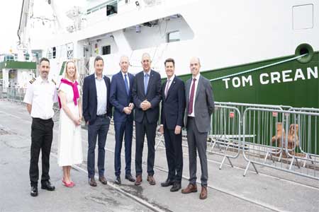 As part of European Maritime Day 2025, the Marine Institute hosted a high-level networking event aboard Ireland’s newest national research vessel, the RV Tom Crean, on Friday morning, 23rd May in the Port of Cork. Attendees included the Lord Mayor of Cork, Cllr Dan Boyle, European Commissioner for Fisheries and Oceans, Costas Kadis, and Minister of State Timmy Dooley, Dr Rick Officer, CEO of the Marine Institute, as well as senior policymakers, marine scientists, and stakeholders. The event provided an opportunity to discuss shared marine challenges and the importance of international collaboration in advancing sustainable ocean governance.
