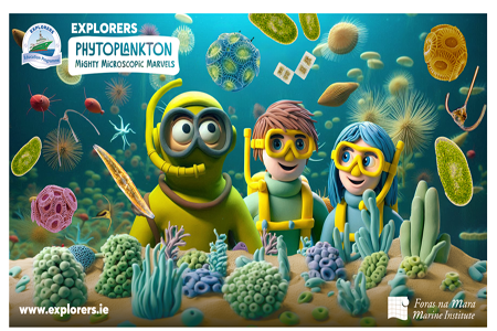 Artwork displaying young explorers under water