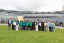 A group of Bursars from 2025 standing togeter with the organiser team near the Marine Institute HQ in Oranmore. 