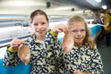 Twins Emily and Hannah Ross from Athenry on board the RV Celtic Explorer at SeaFest 2017. Photo: Andrew Downes, xposure. 