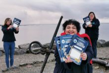 Cushla Dromgool-Regan with Anna Quinn and Dr Noirín Burke from the Explorers Education Programme based in Galway, getting ready to distribute the My Explorers Seashore Guide Workbook now also available in Irish Mo Threoir Don Chladach Leabhar Oibre to schools taking part in the Marine Institute’s Explorers Education Programme. Photo Joe Regan. 
