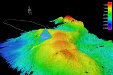 3D image of an underwater mountain. Photo Cr INFOMAR